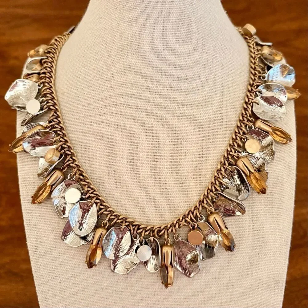 J.Crew | Leaf Cluster Pendant Necklace | Two-Tone | 16 1/2” Length